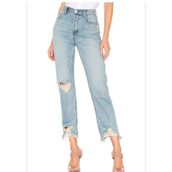 Free People Jeans Womens 26 Chewed Up Mid-Rise Straight Button Fly Distressed - Picture 1 of 13